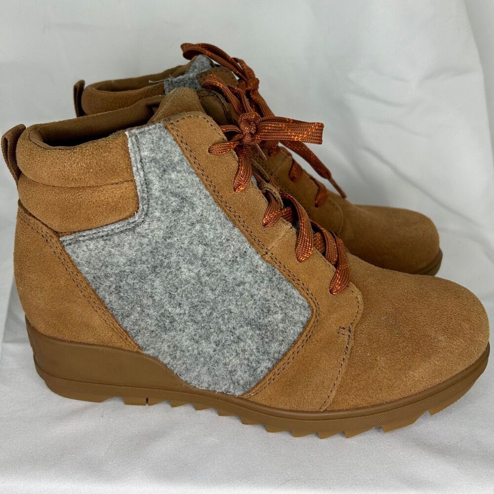 Sorel Evie Sport Lace Boot Womens 8 Brown Suede Platform Wedge Ankle NEW No Box